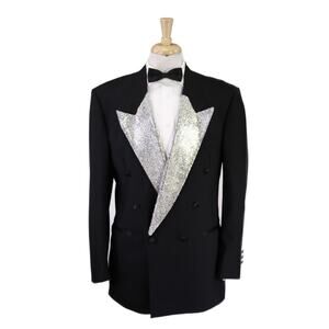 Christian Dior Crystal Lapel Vintage Black Double Breasted Formal Blazer 41L 40L